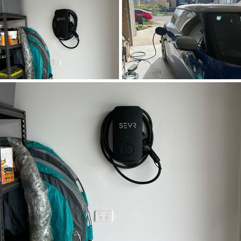 SEVR electric vehicle charging station mounted on a wall