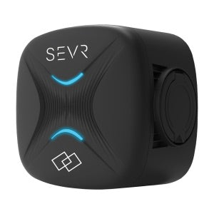 Black SEVR EV charger on a white background