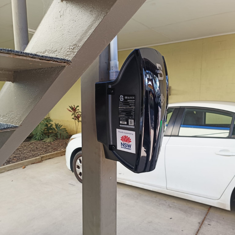 Beny electric vehicle charging station in a parking area