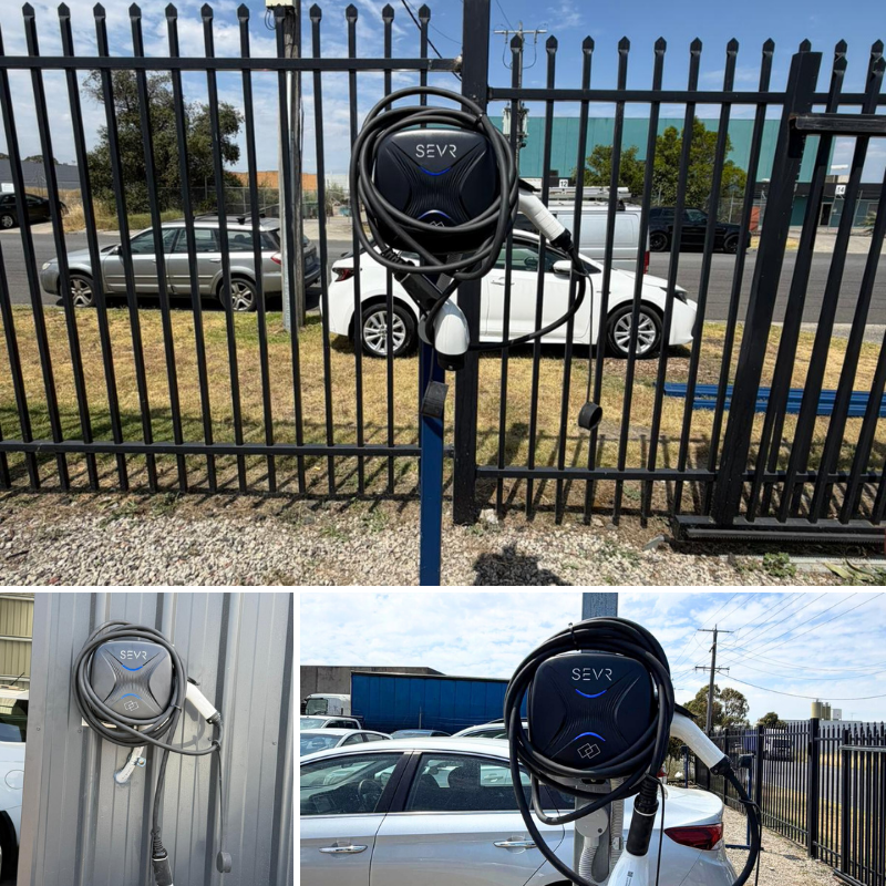 SEVR electric vehicle charging station on a pole
