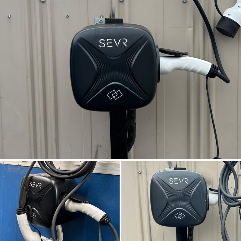 SEVR electric vehicle charging station installed on a wall