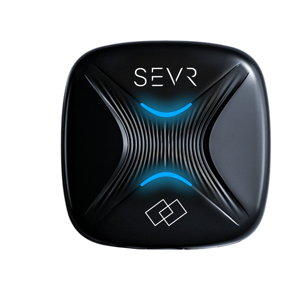 Black SEVR device with glowing blue accents