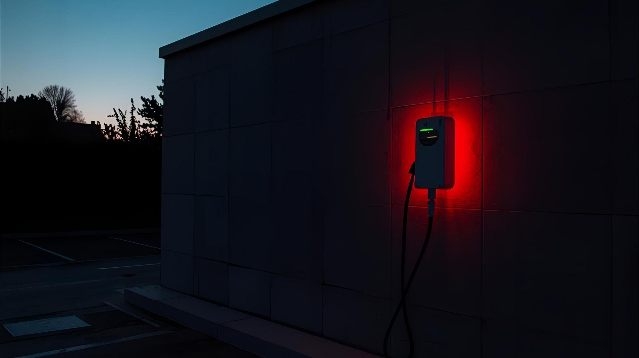 Red light on a wall-mounted device at night