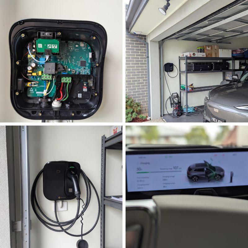 black ev charger outed on a white wall