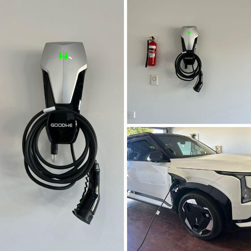 Goodwe electric vehicle charging station mounted on a wall