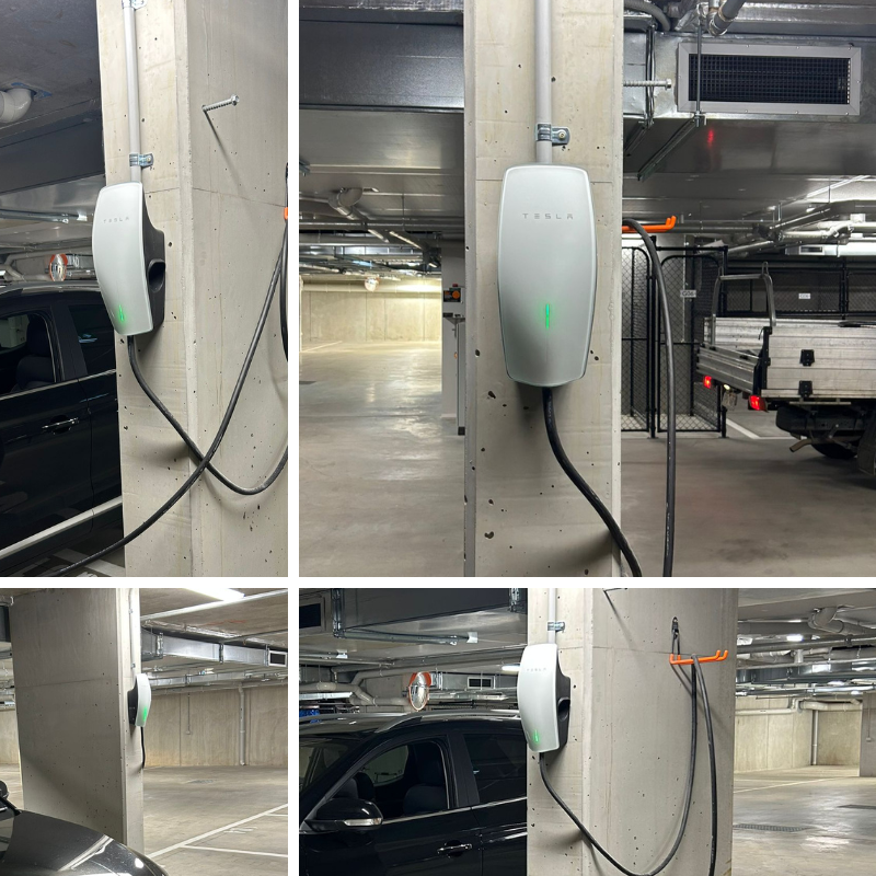 EV charging station installed in a parking garage